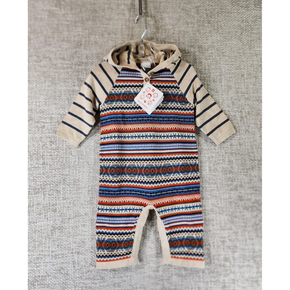 Hanna Andersson Knit Nordic Fair Isle Hooded Romper Size 70 (US 5-12mo) NWT